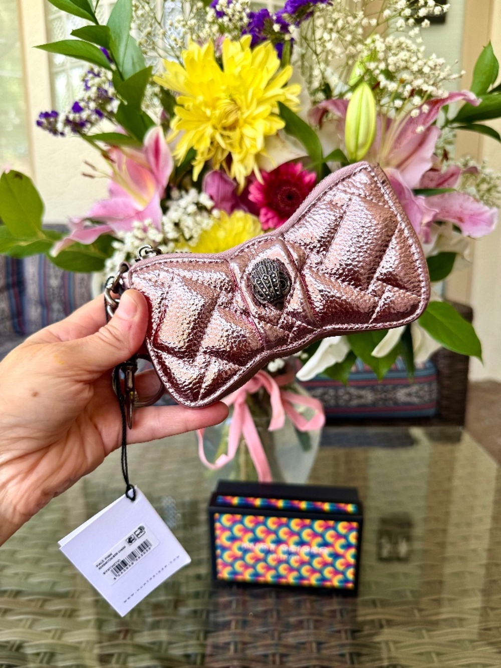 NWT Kurt Geiger Metallic Pink Key Ring Bag Charm Coin Purse - Picture 2 of 7